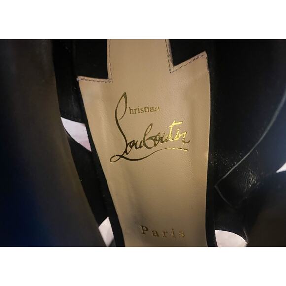Christian Louboutin NIB Black Suede Cutout Flame Platform Heels Ankle Booties - Picture 5 of 8